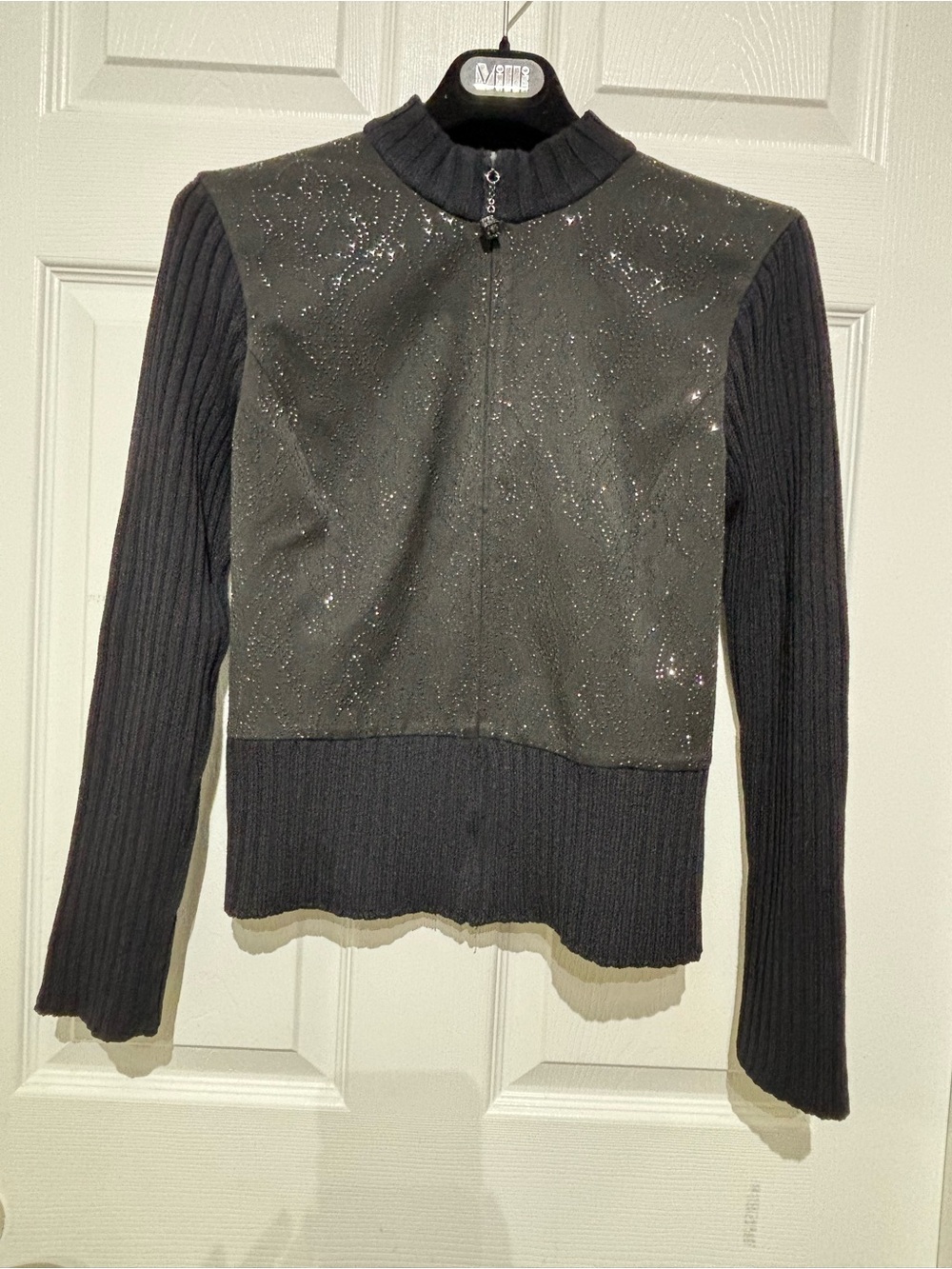 Vintage St. John Sports by Marie Gray Black Sparkle Zip-Front Knit Cardigan